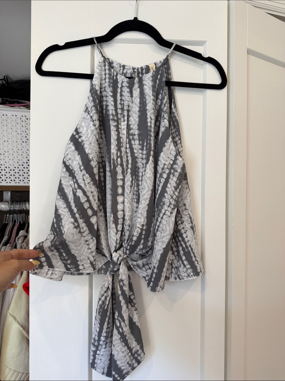 Tyche Gray Tie-Front Halter Cami